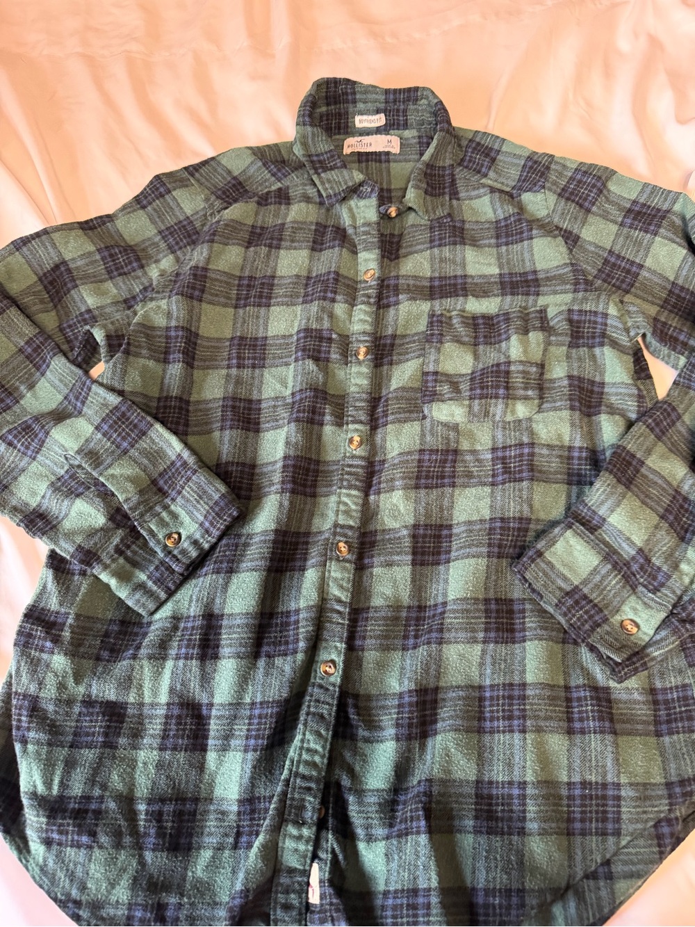 Hollister Green and Navy Plaid Button-Down Shirt